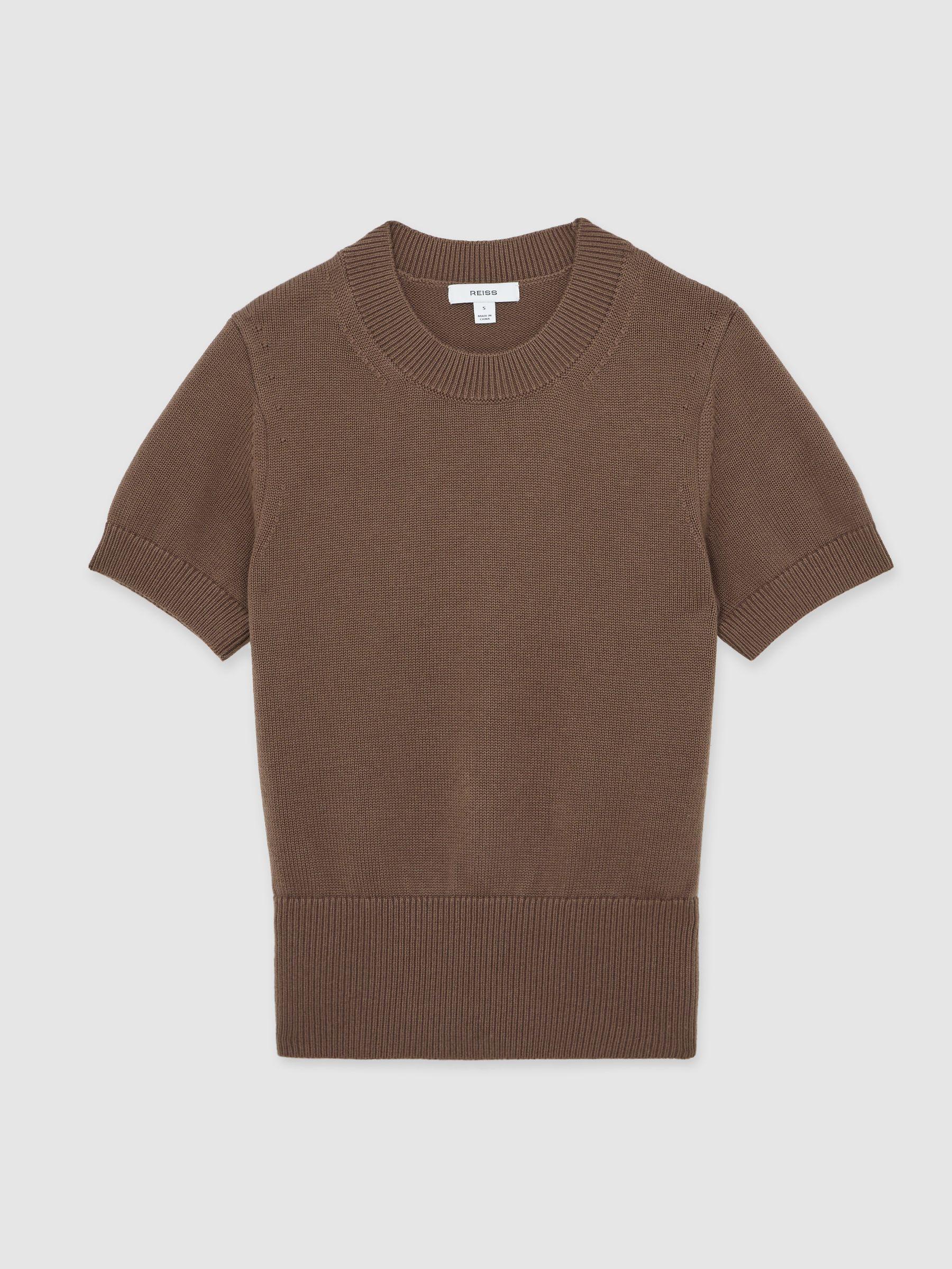 Cotton And Wool Crew-Neck Top in Brown Product Image