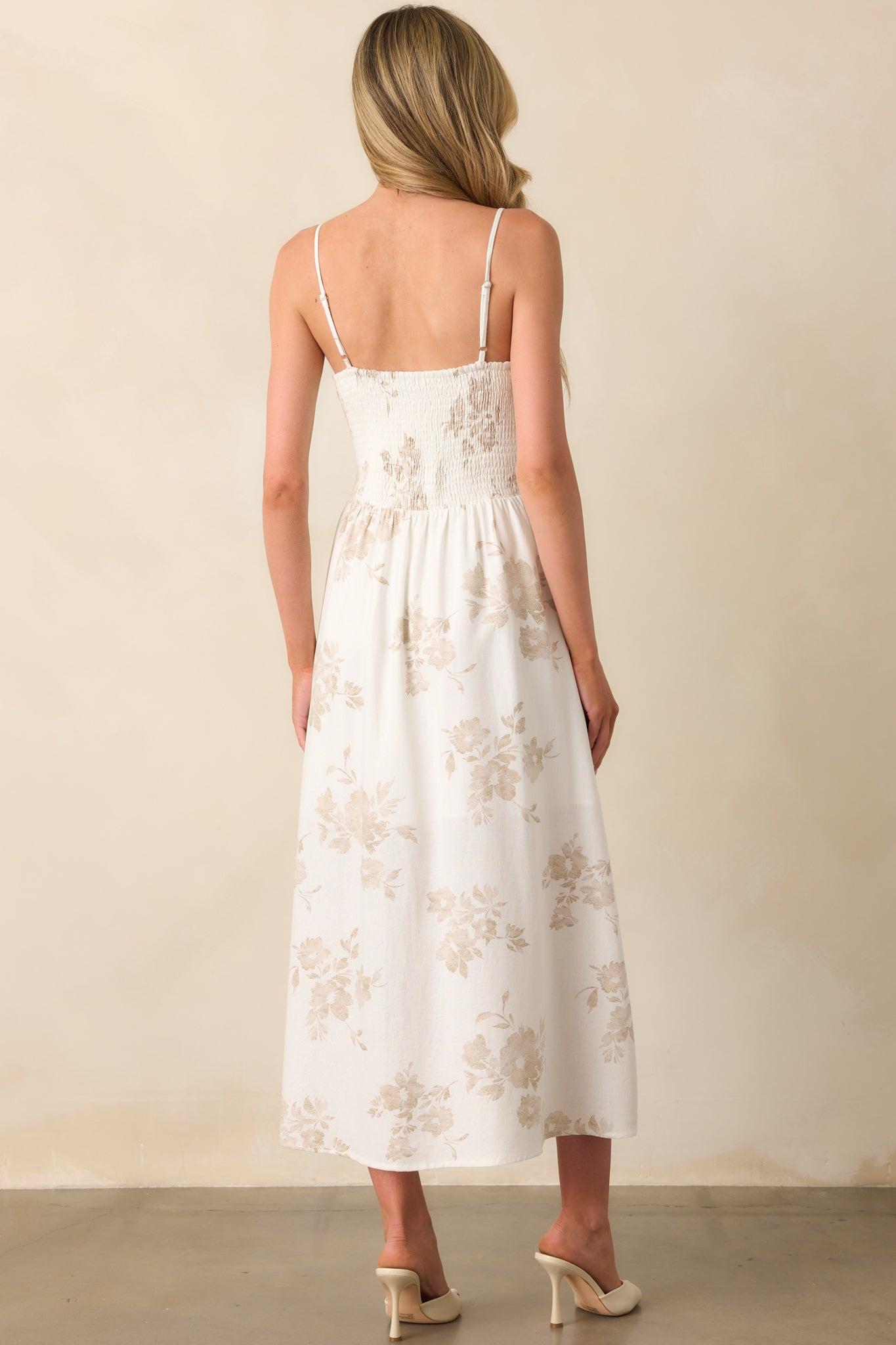 Tailor Made For You Beige Floral Button Front Maxi Dress Product Image