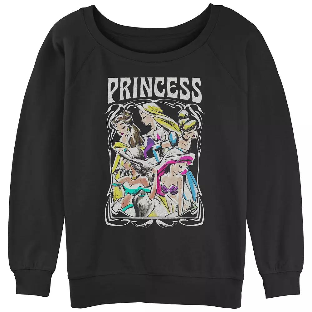 Disney's Belle, Rapunzel, Cinderella, Jasmine & Ariel Princess Profile Portrait Juniors' Graphic Slouchy Terry, Women's, Size: Small, Black Product Image
