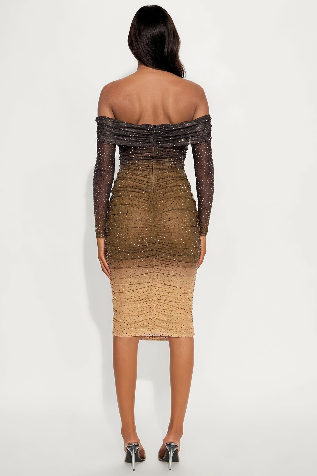 Kelly Rhinestone Mesh Midi Dress - Black/combo Female Product Image