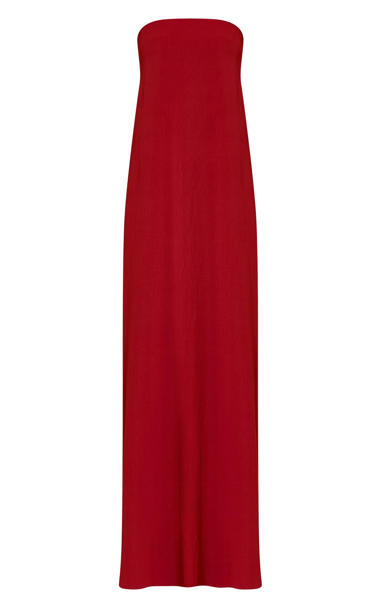 Deep Red Floaty Woven Bandeau Maxi Dress Product Image