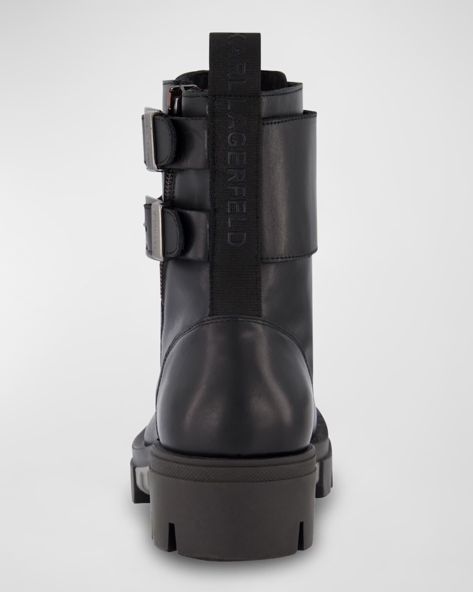 Men's Double-Buckle Monk Leather Combat Boots Product Image