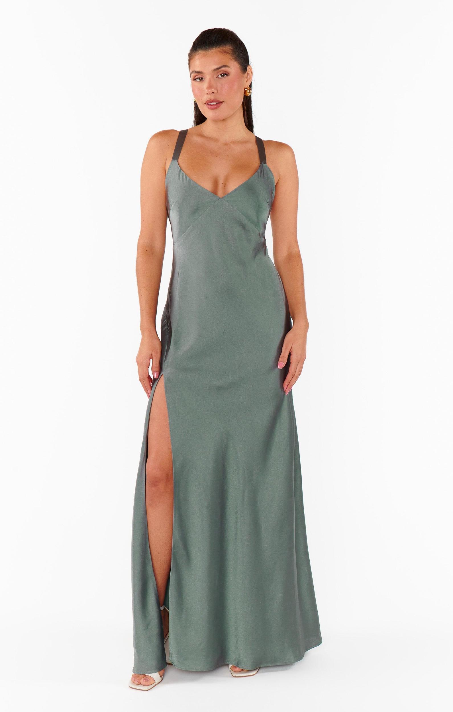 Anderson Maxi Dress ~ Deep Sage Luxe Satin Product Image