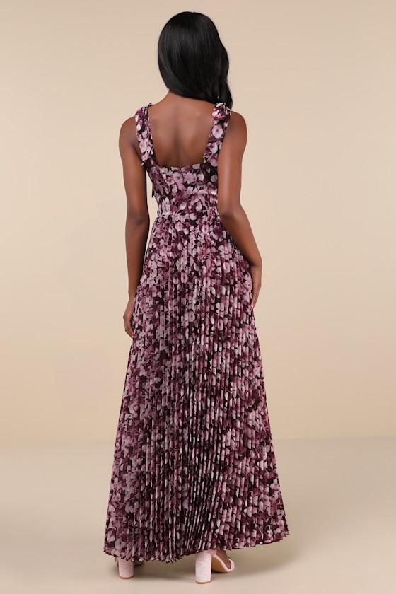 Illustrious Aura Plum Purple Floral Bustier Tie-Strap Maxi Dress Product Image