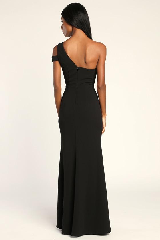 Make an Entrance Black One-Shoulder Mermaid Maxi Dress Product Image