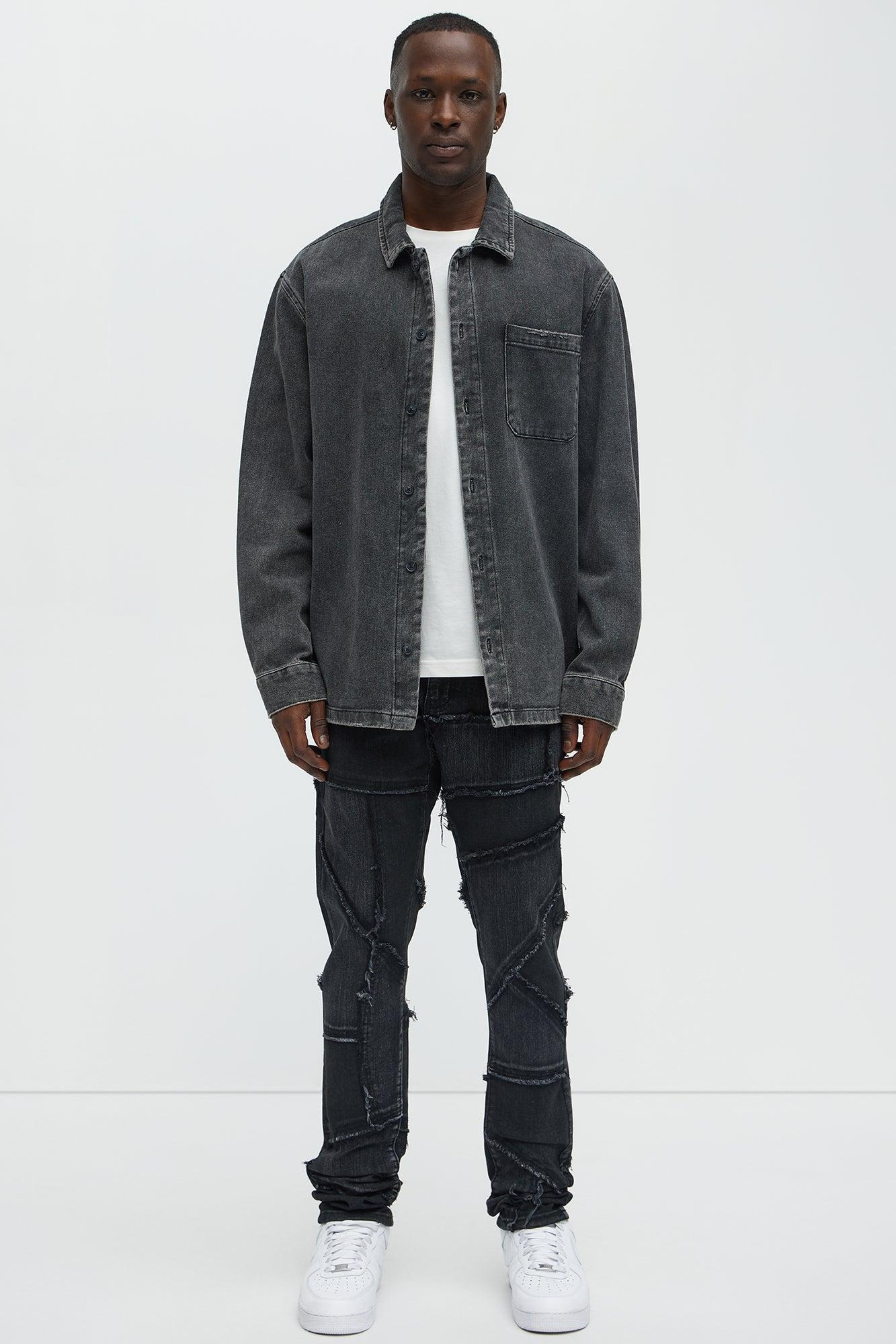 Skinny Patch It With Fray Jeans - Black Wash Male Product Image