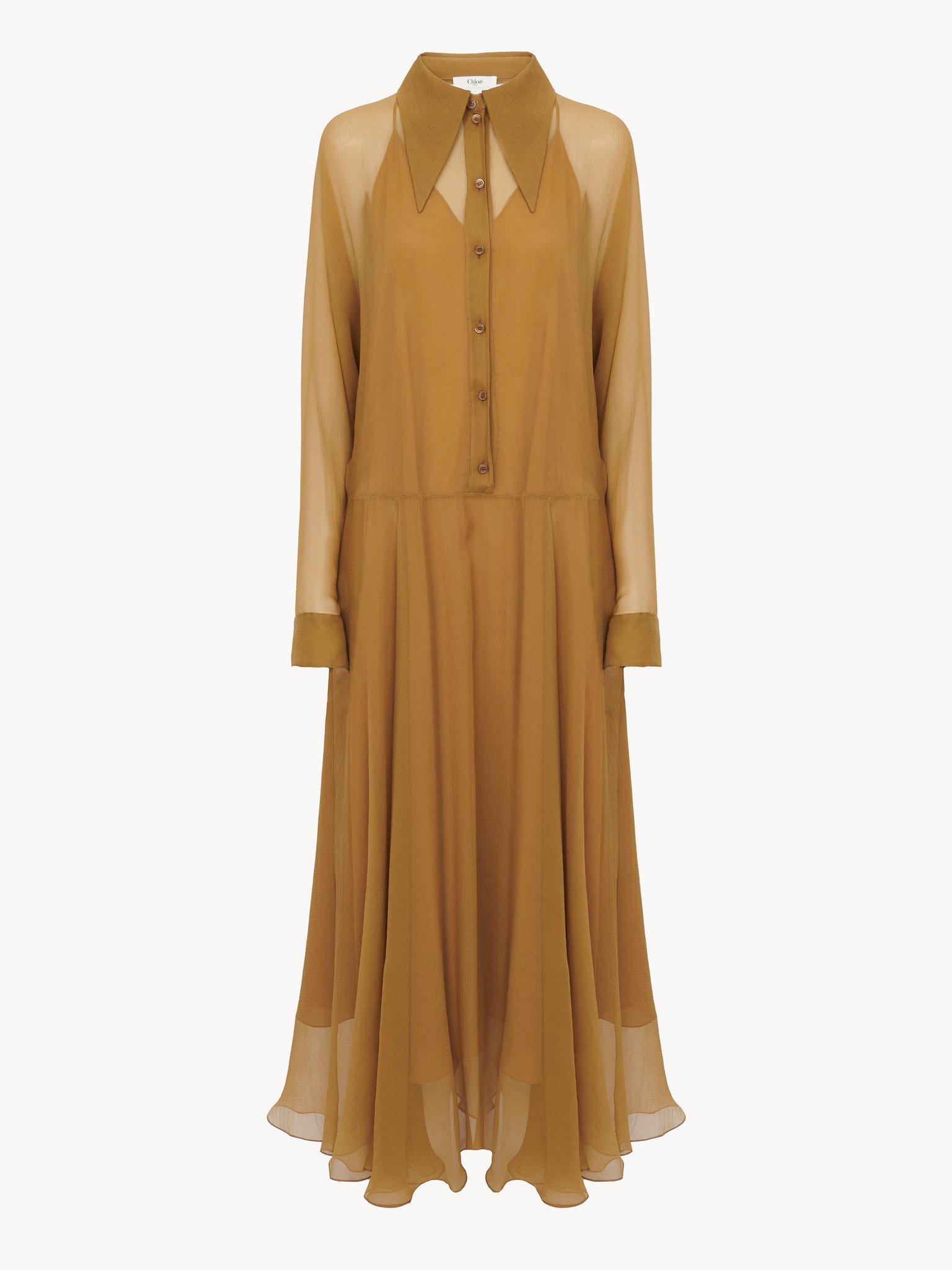 Fluid long shirt dress in silk mousseline Product Image