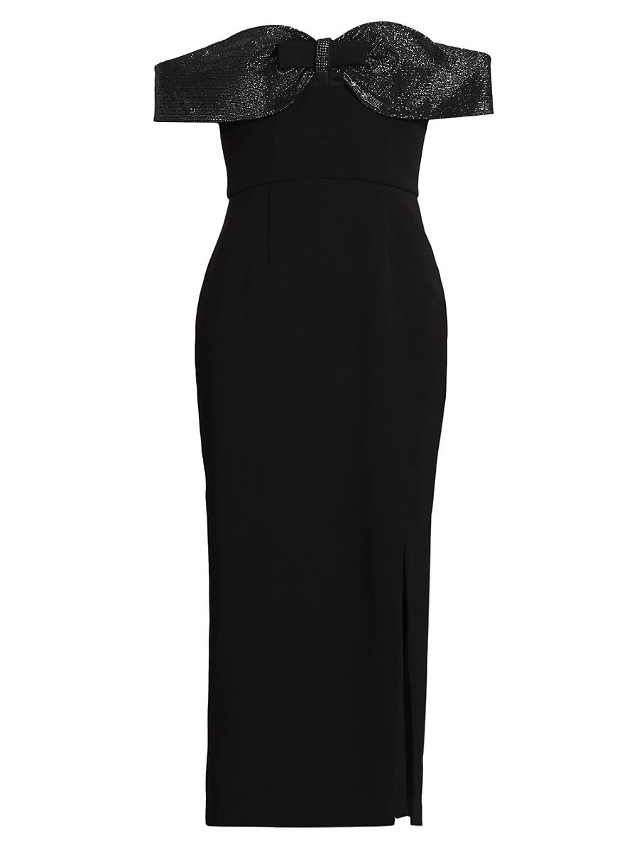 Womens Embellished Crpe Bow Midi-Dress Size 0 Product Image