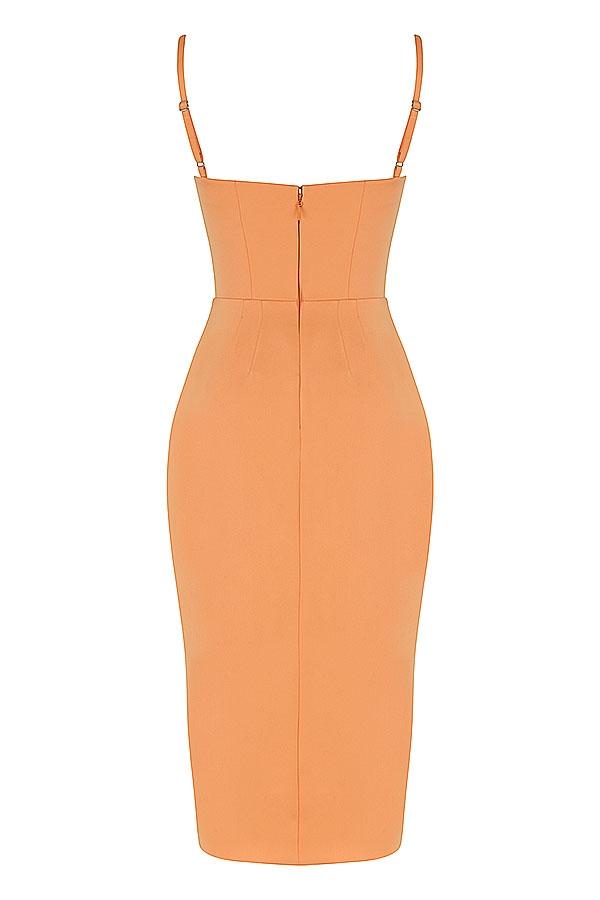 Bianca  tangerine satin pleated corset midi dress Product Image