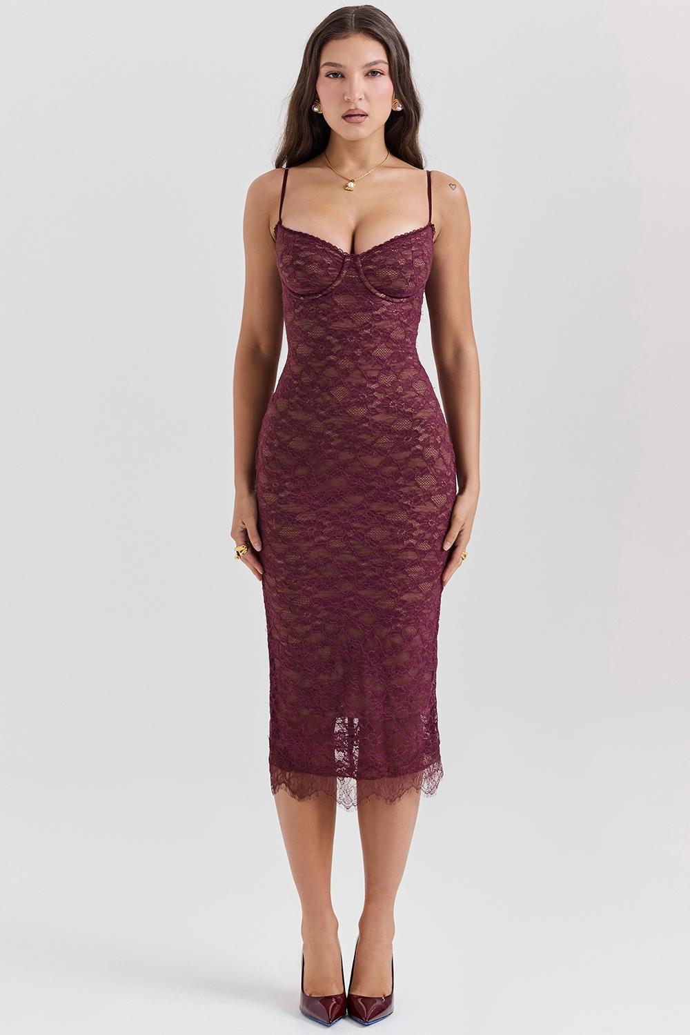 Melina  mulberry lace midi dress Product Image