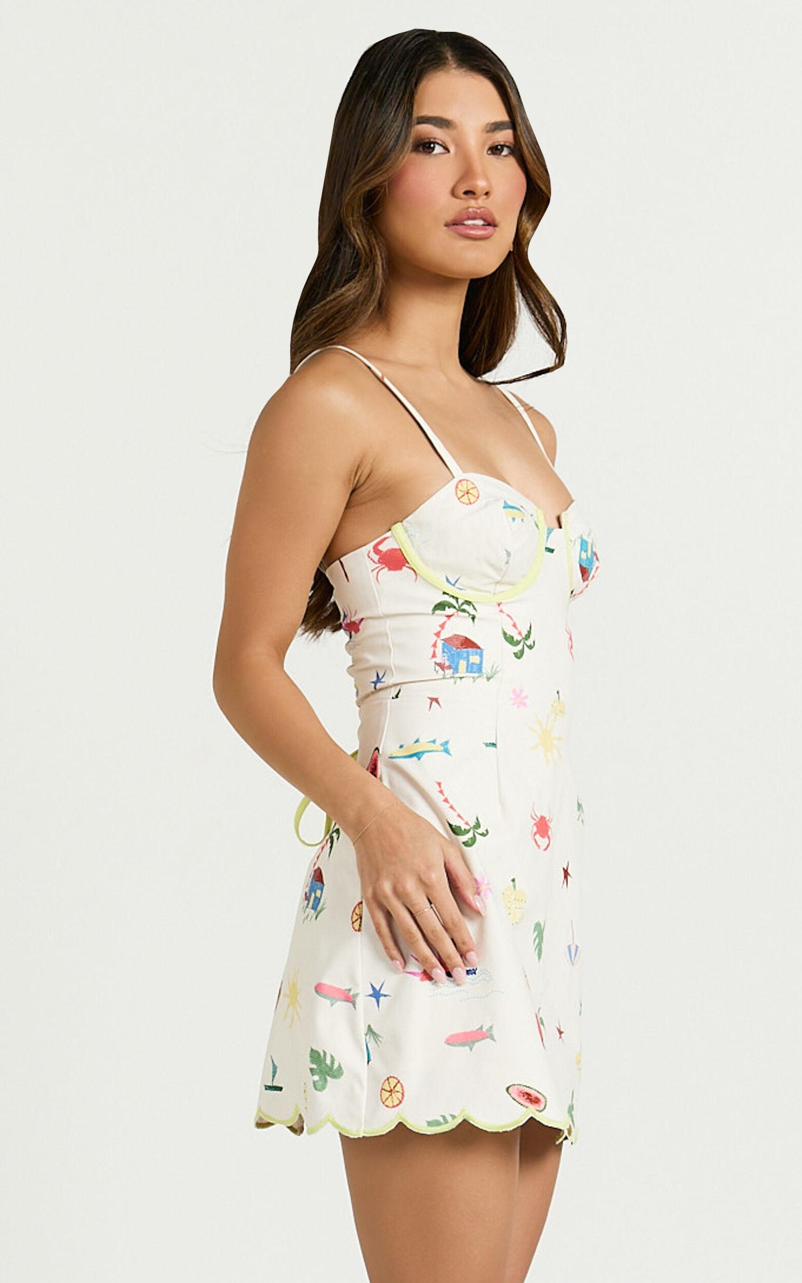 Amalie The Label - Kalista Bustier Tie Up Back Mini Dress in Tropical Oasis Print Product Image