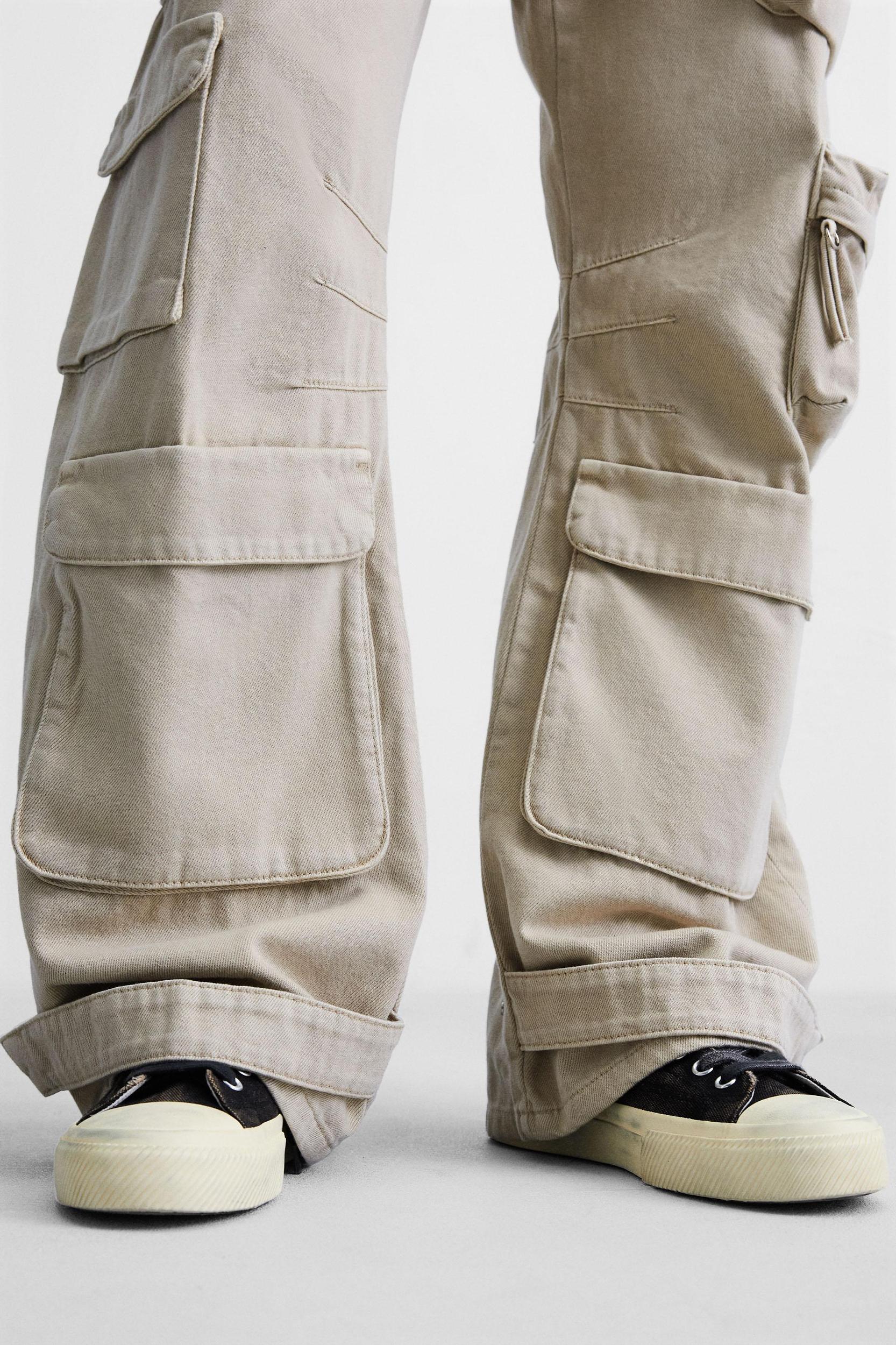 DENIM CARGO PANTS WITH POCKETS Product Image