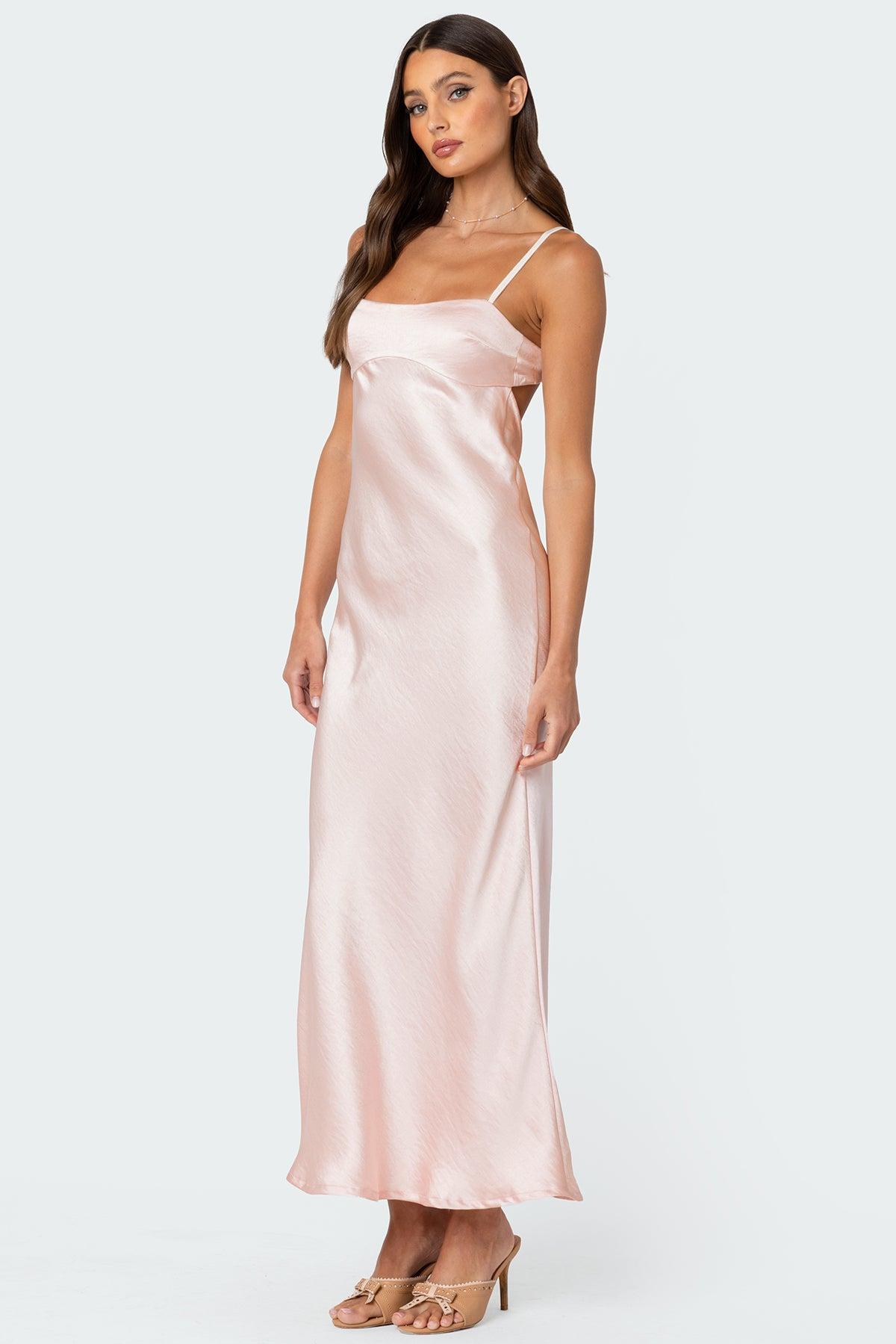 Vienna Open Back Satin Effect Maxi Dress Product Image