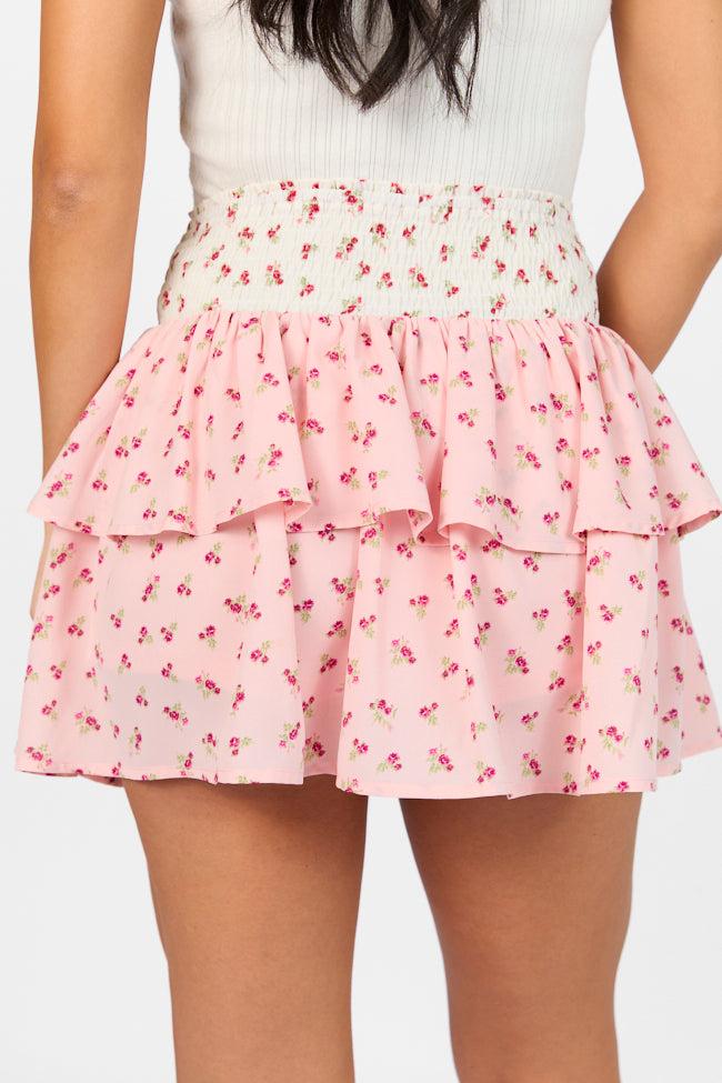Special Day Ivory and Pink Multi Floral Color Block Tiered Skort FINAL SALE Product Image