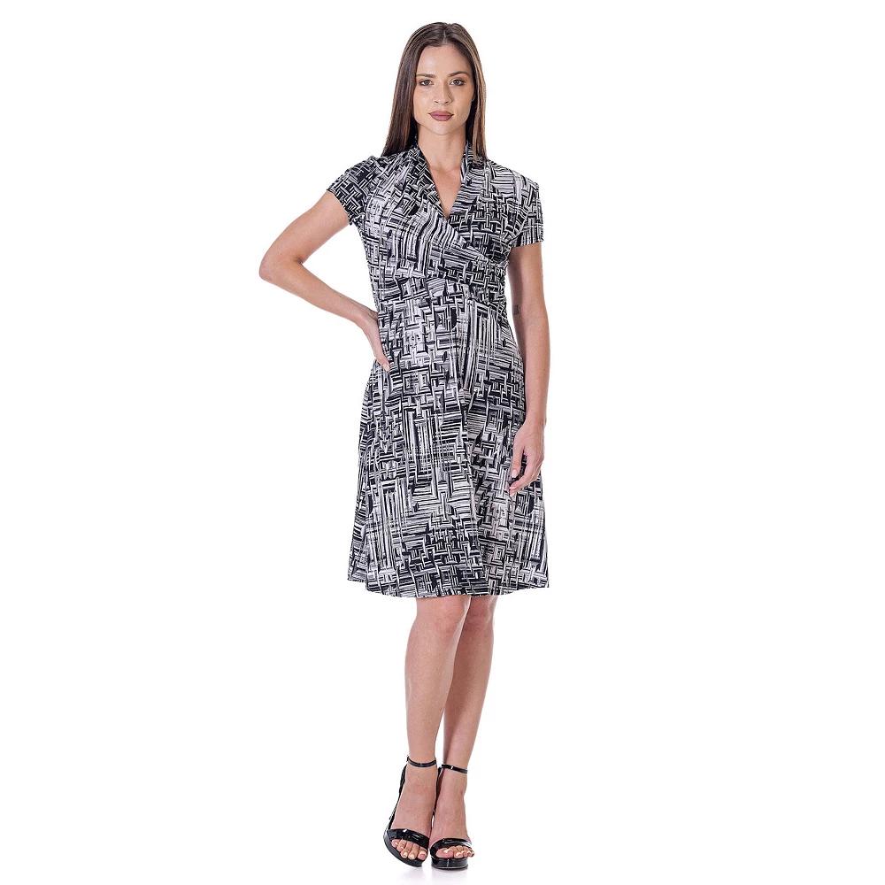 Women's 24Seven Comfort Apparel V-Neck Rouched Wrap Dress, Size: Medium, Grey Team Product Image