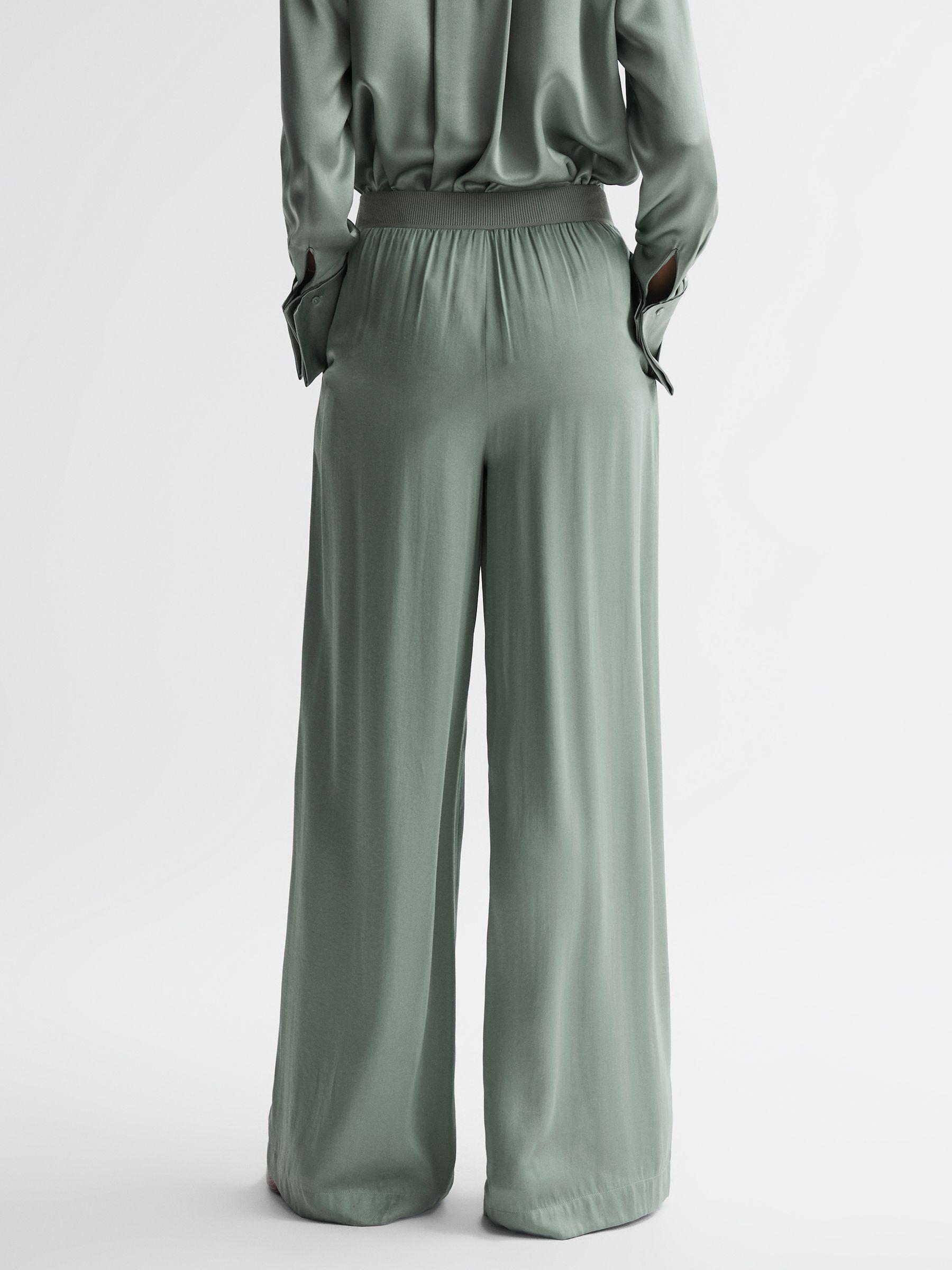 Petite Wide Leg Elasticated Waist Trousers in Sage Product Image