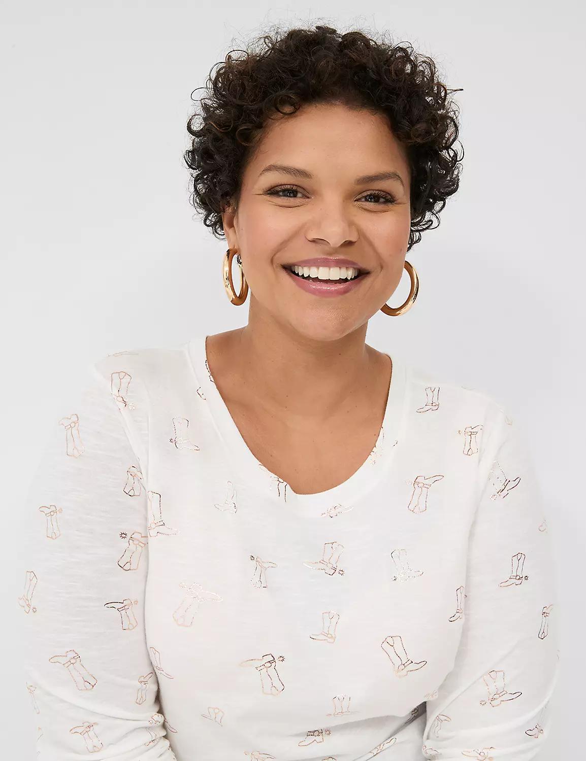 Shimmery Foiled Cowboy Boot Graphic Long-Sleeve Shirt Product Image