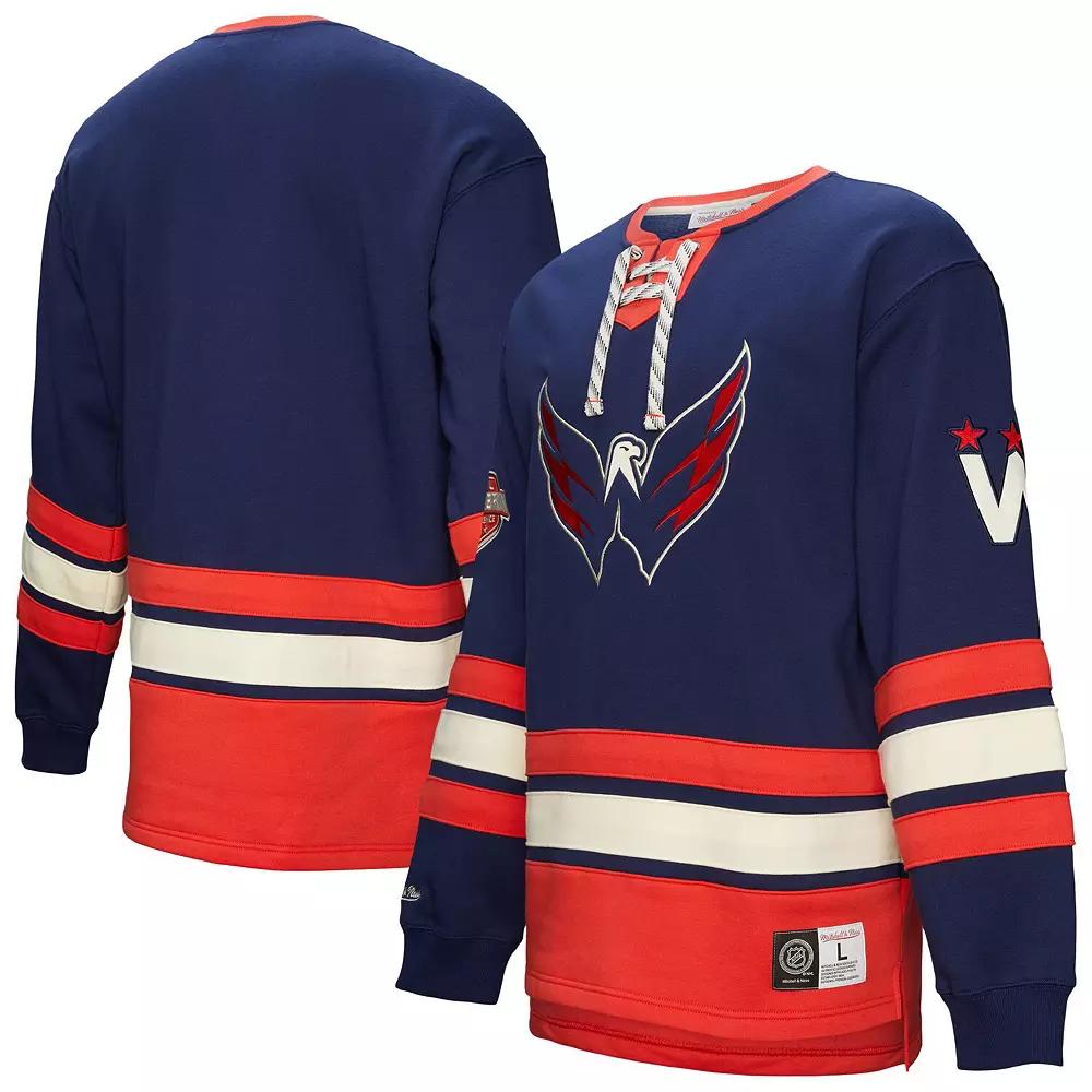 Men's Navy Washington Capitals Heritage Lace-Up Pullover Sweatshirt,  Product Image