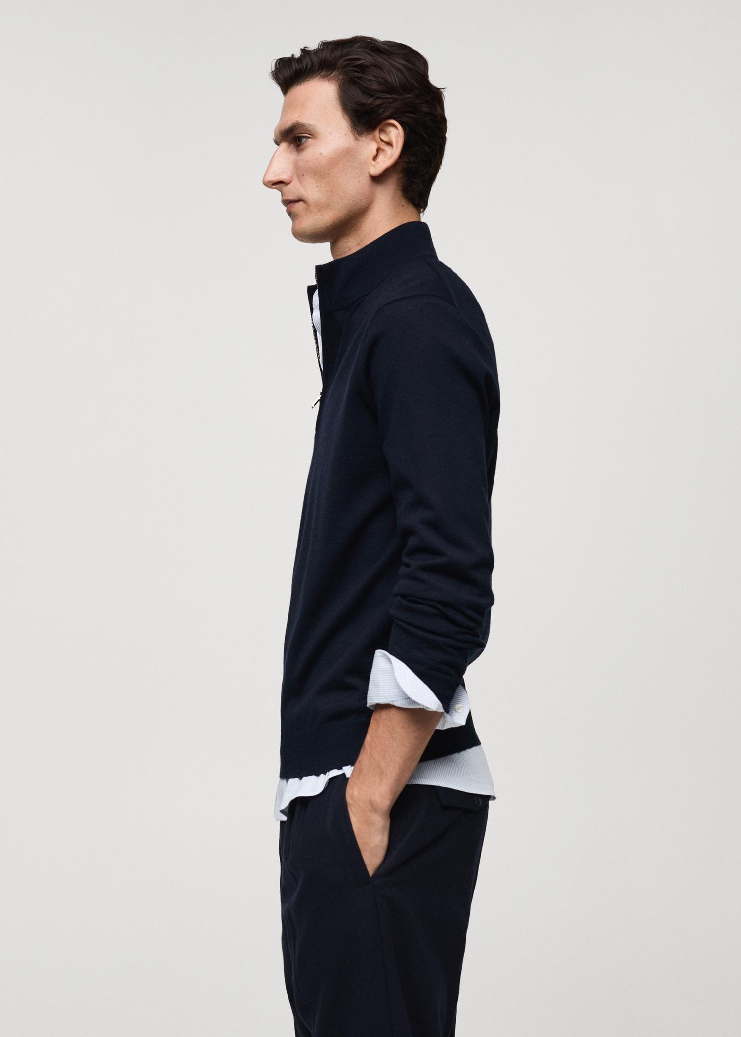 100% merino wool perkins-neck sweater with zipper - Men | MANGO USA Product Image