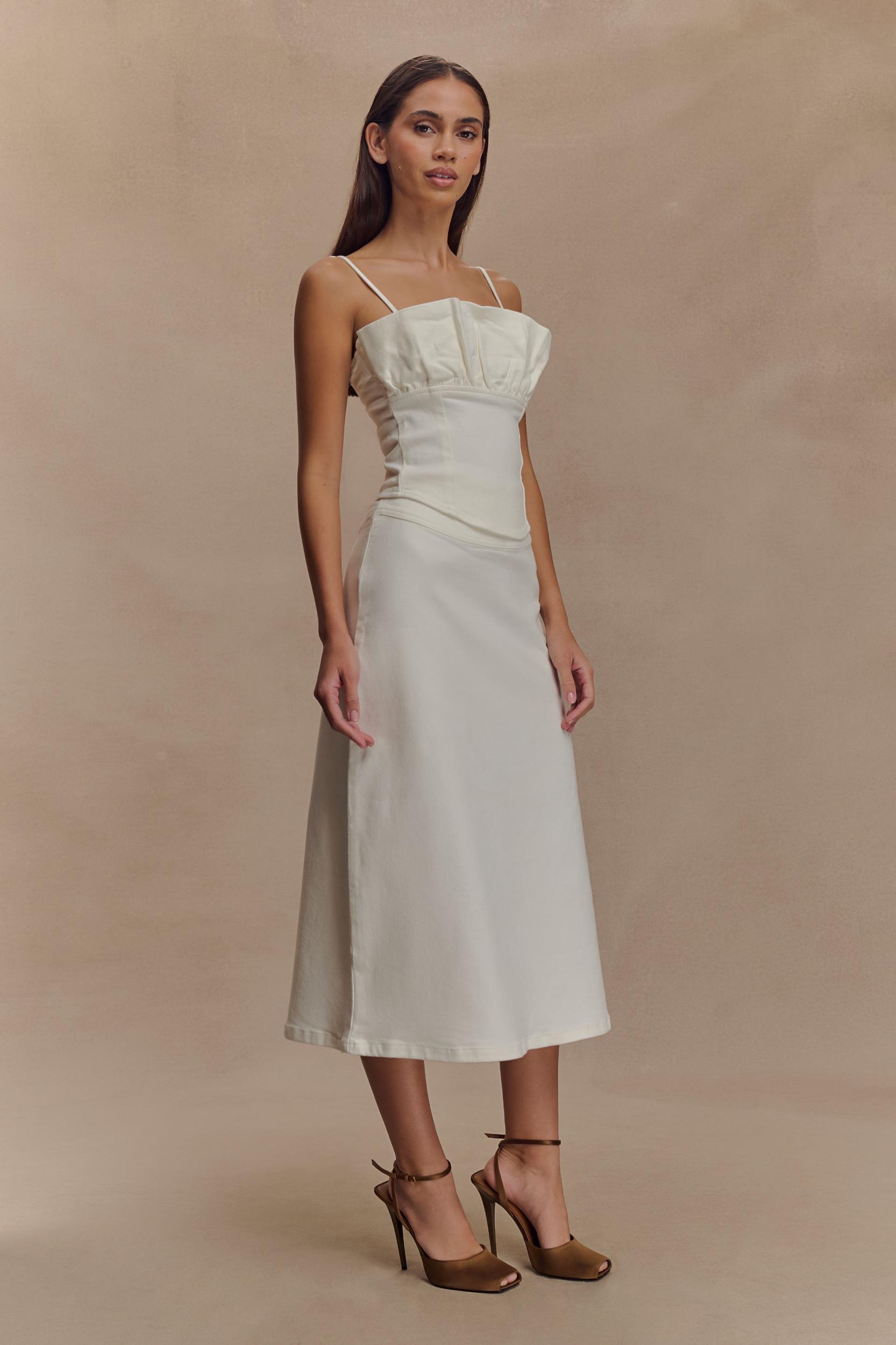 Cecilia Denim Frill Corset - White Product Image