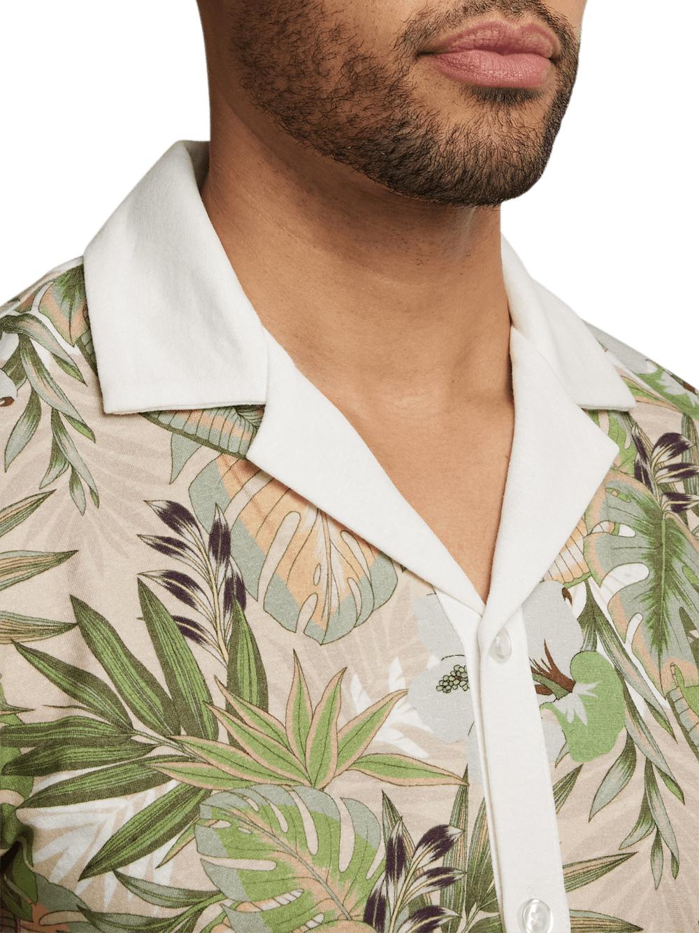 Linen Blend Button Front Camp Collar - Multi Product Image