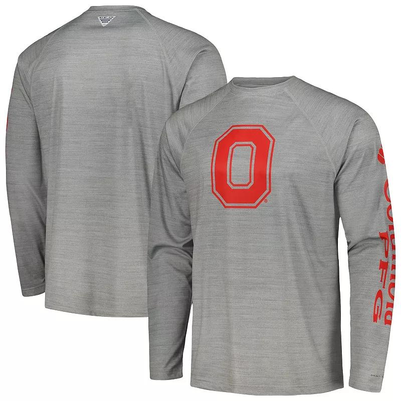 Men's Columbia Gray Ohio State Buckeyes PFG Terminal Tackle Omni-Shade Raglan Long Sleeve T-Shirt,  Product Image
