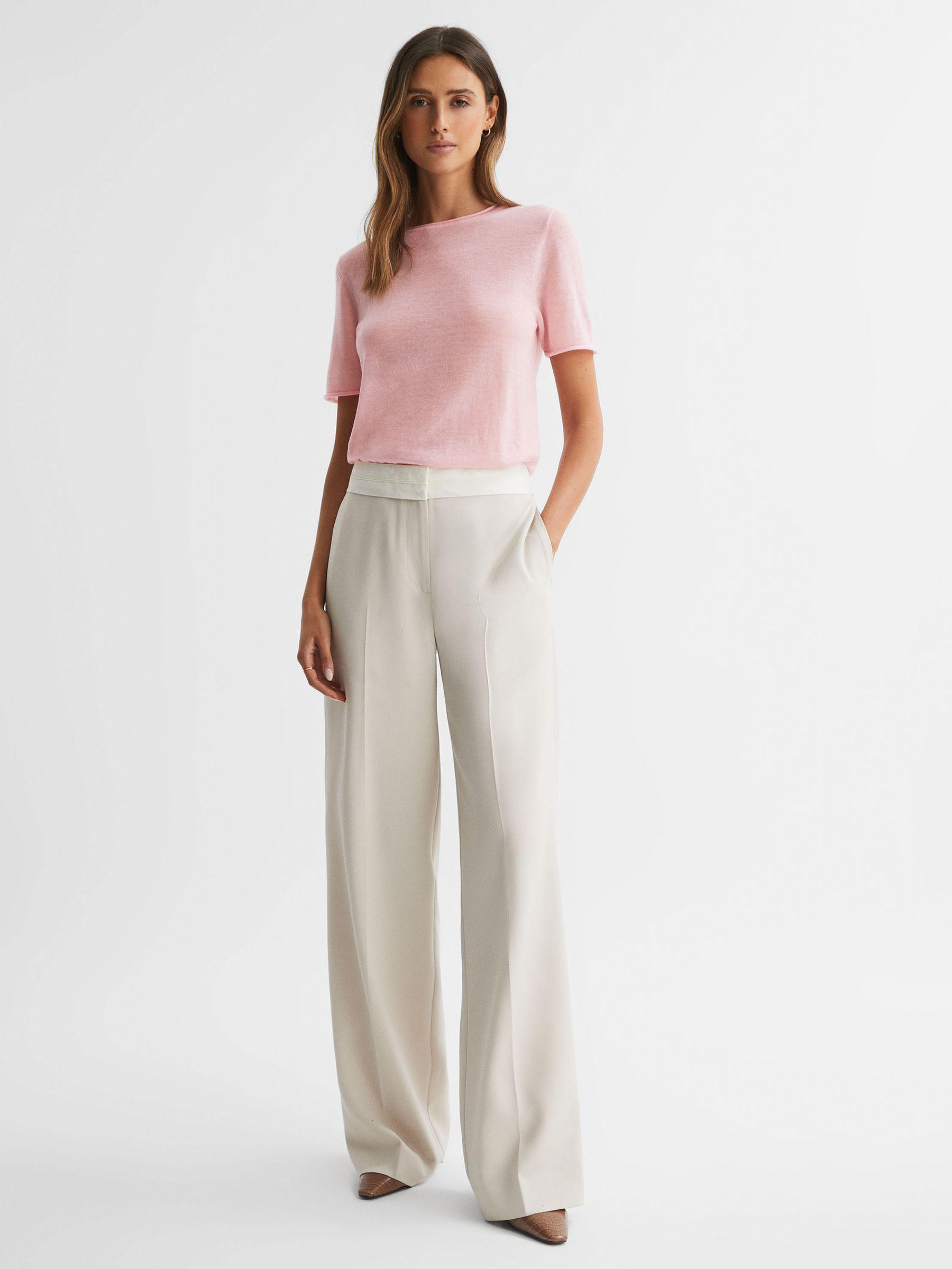 Knitted Crew Neck T-Shirt in Light Pink Product Image