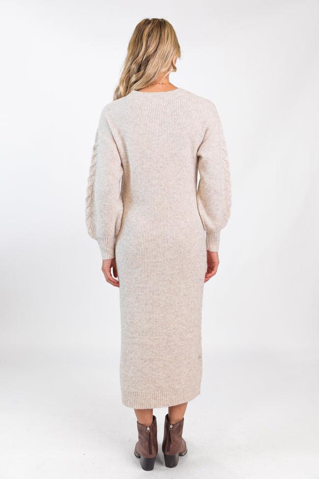 Stay On Your Mind Oatmeal Cable Knit Midi Dress FINAL SALE Product Image