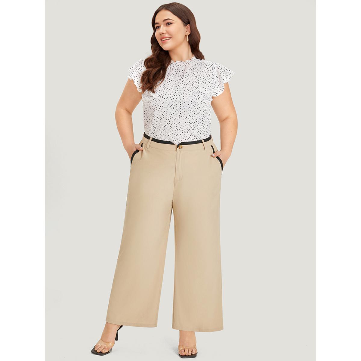Plus Size Two Tone Pocket Patchwork High Rise Pants Women Ivory Elegant Straight Leg High Rise Dailywear Pants BloomChic 26/4X Product Image