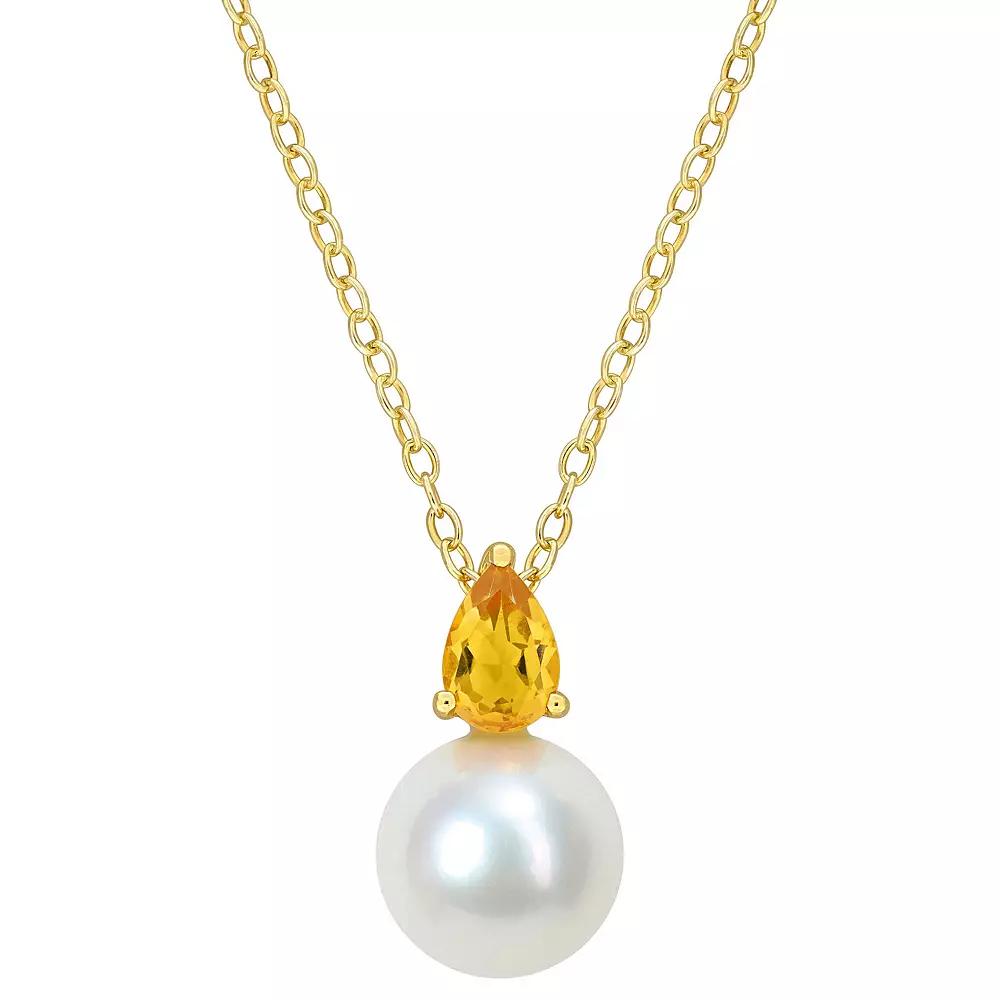 Stella Grace 18k Gold Over Silver Citrine & Freshwater Cultured Pearl Drop Pendant Necklace, Women's,  Product Image
