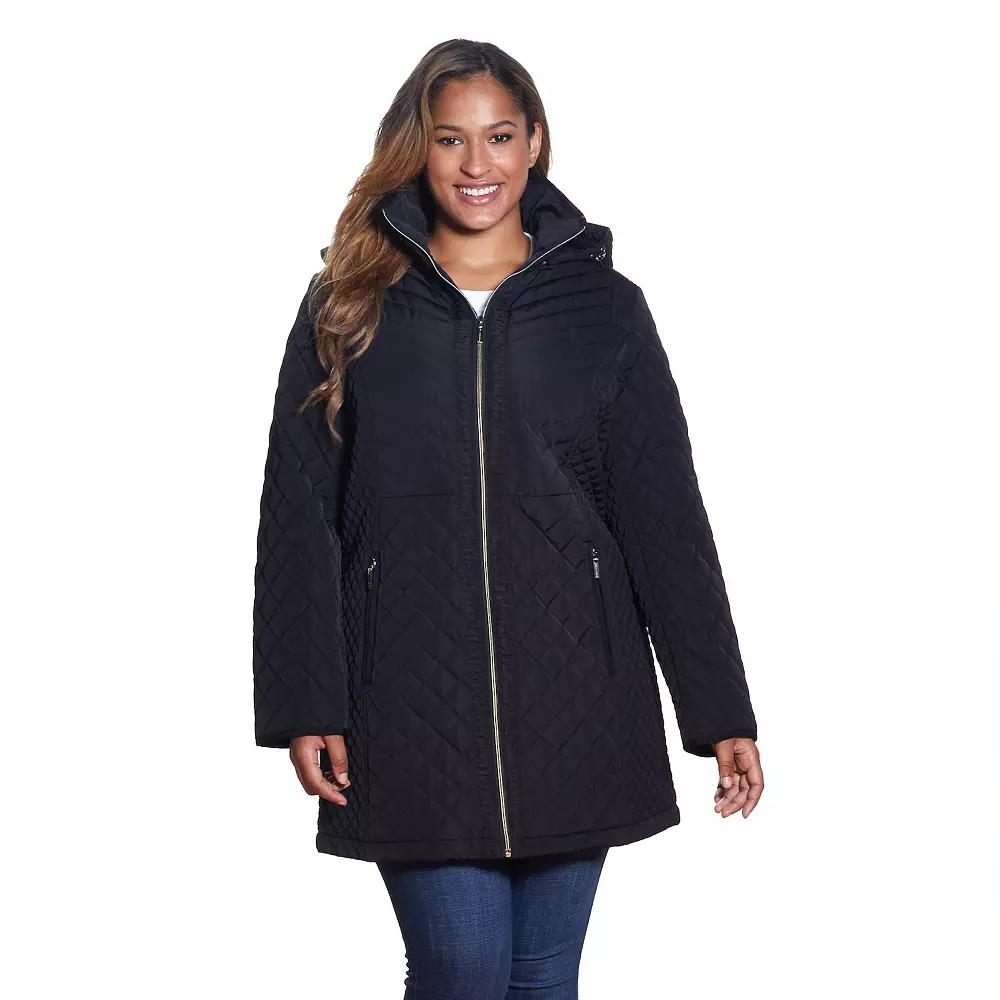 Plus Size Gallery Faux-Fur Hood Quilted Jacket, Womens Product Image