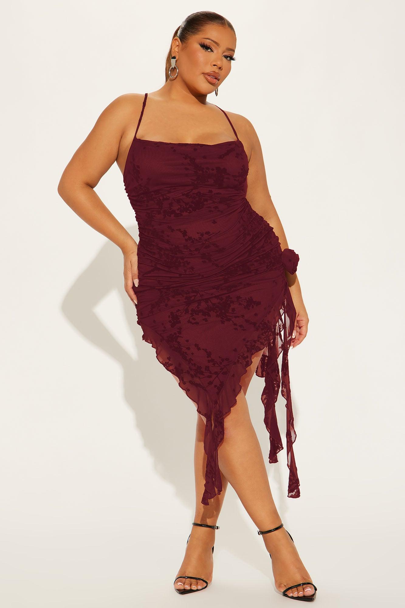 Blossom Bliss Mesh Midi Dress - Burgundy Product Image