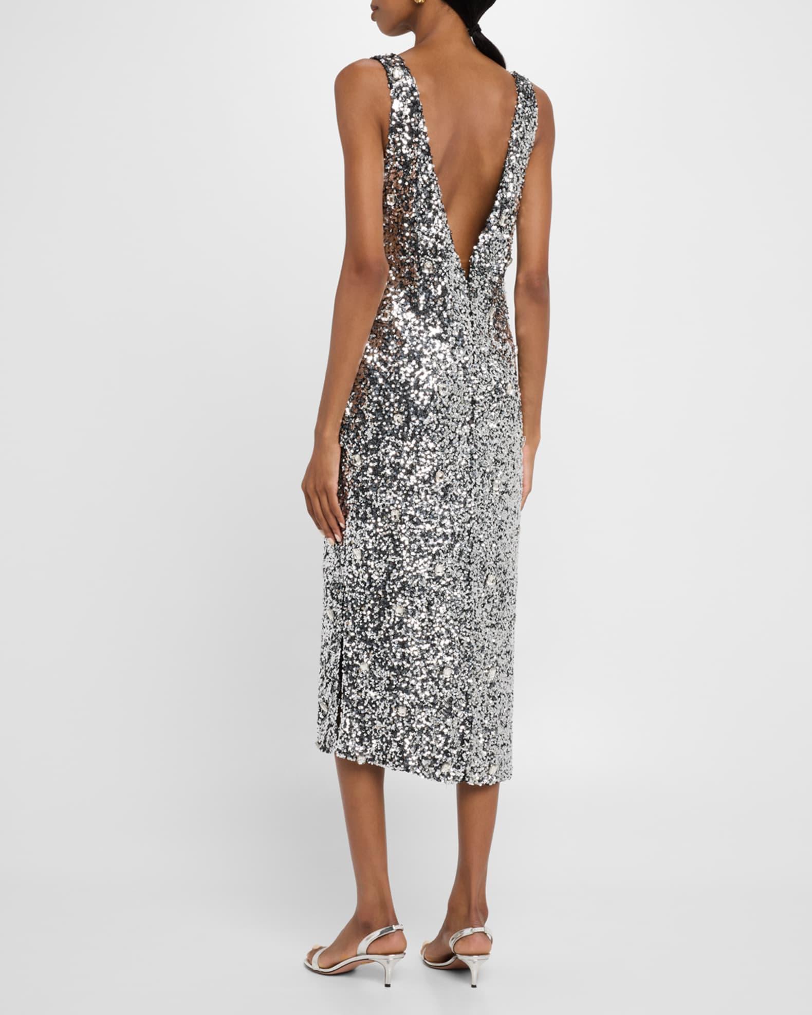 Santha Plunging Draped Sequin Midi Dress Product Image