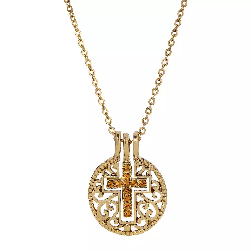 1928 Gold Tone Birthstone Crystal Cross Pendant Necklace, Womens, November Product Image