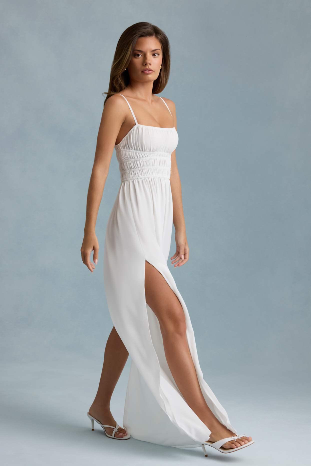 Shirred Camisole Maxi Dress in White Product Image