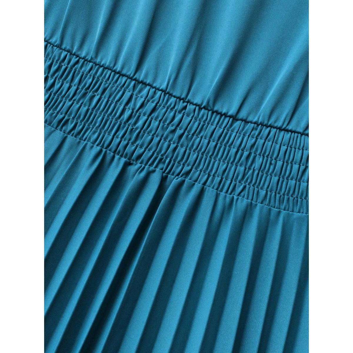 Plus Size Solid Shirred Wrap Hem Cami Dress Aegean Women Cocktail Overlapping Overlap Collar Sleeveless Curvy BloomChic 22-24/3X Product Image