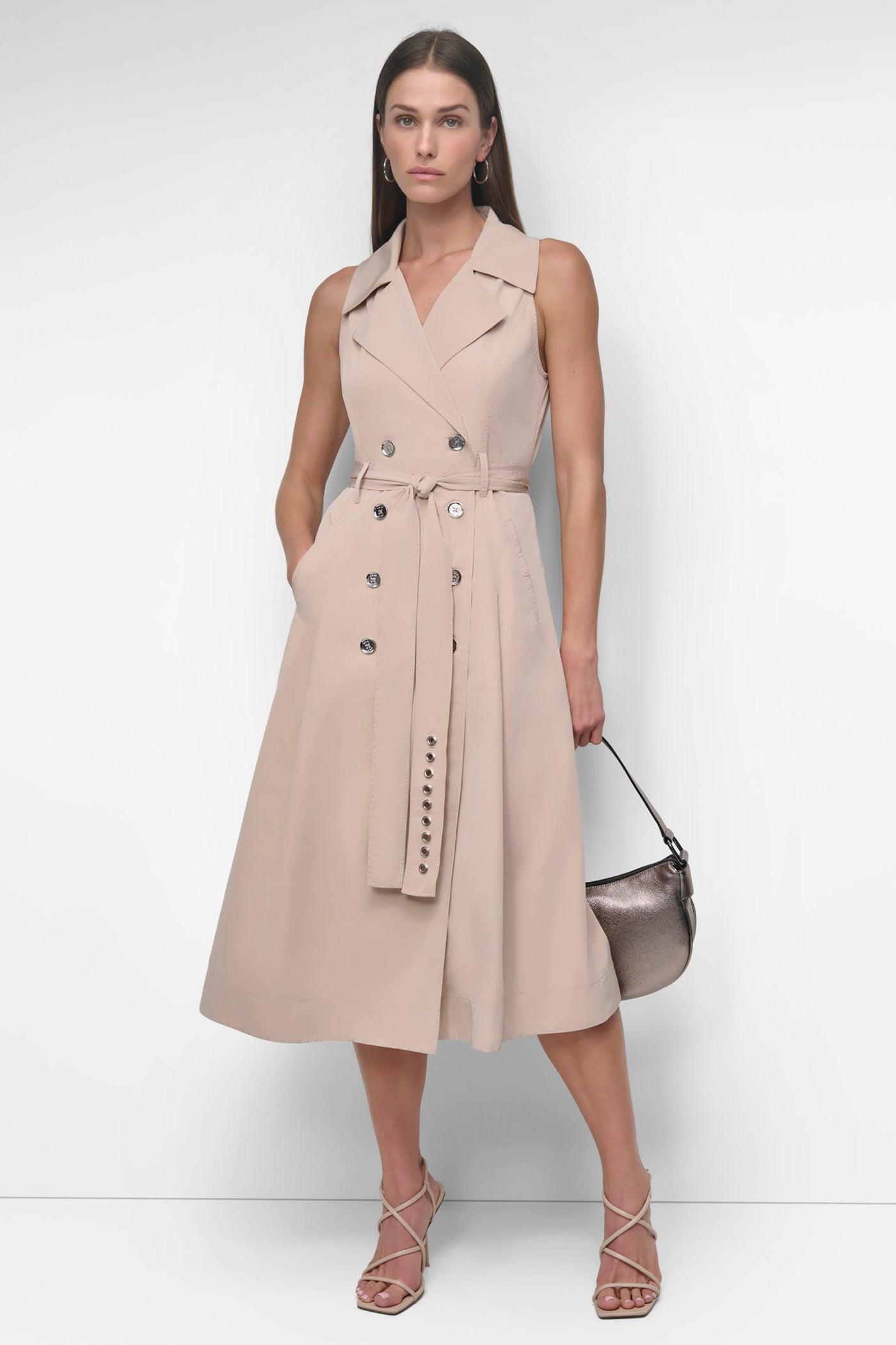 SLEEVELESS TECH COTTON BELTED MIDI DRESS Product Image