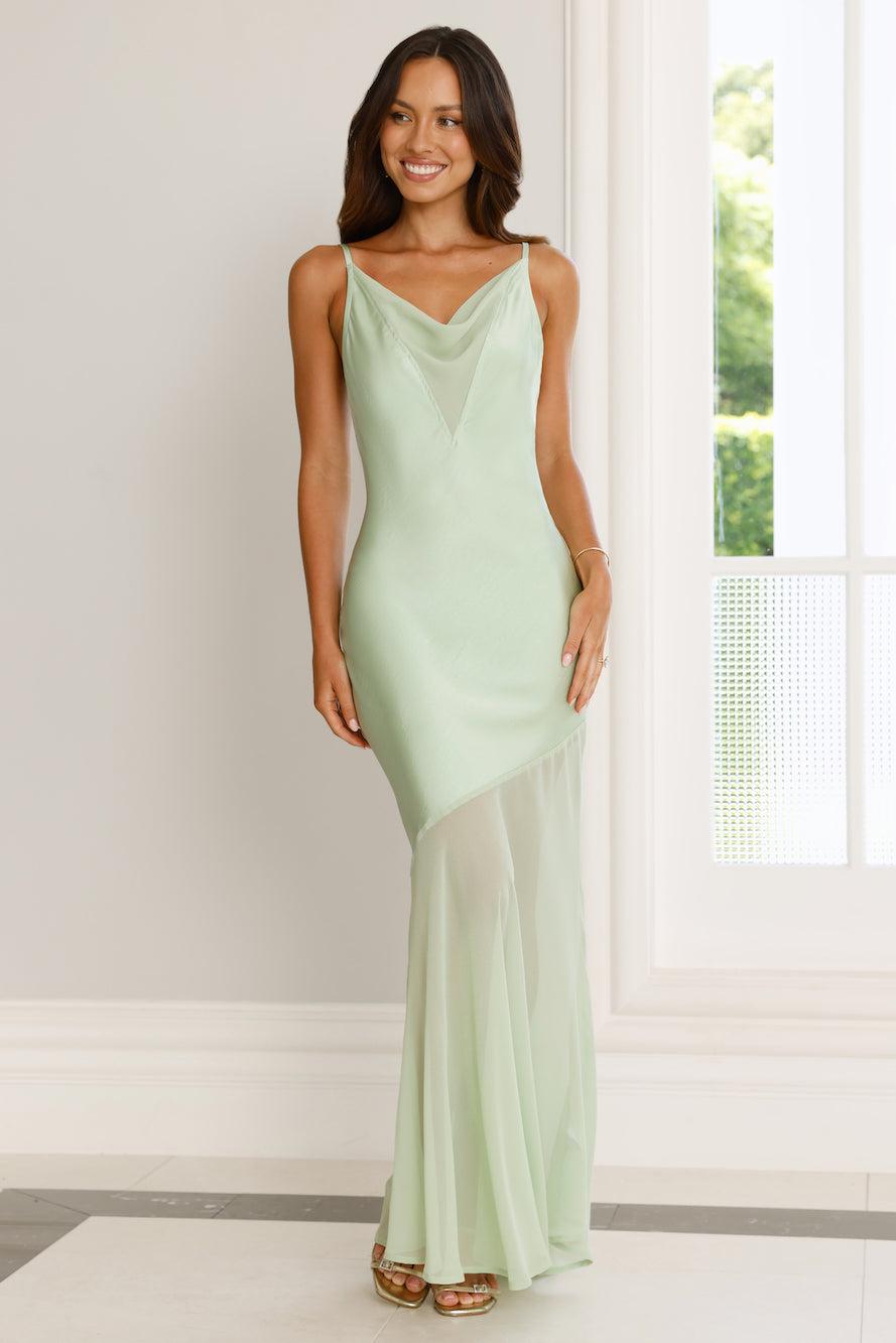 Elegant Simplicity Satin Maxi Dress Sage Product Image