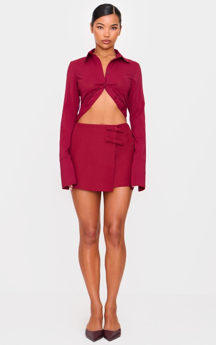 Burgundy Bow Detail Wrap over Skort Product Image