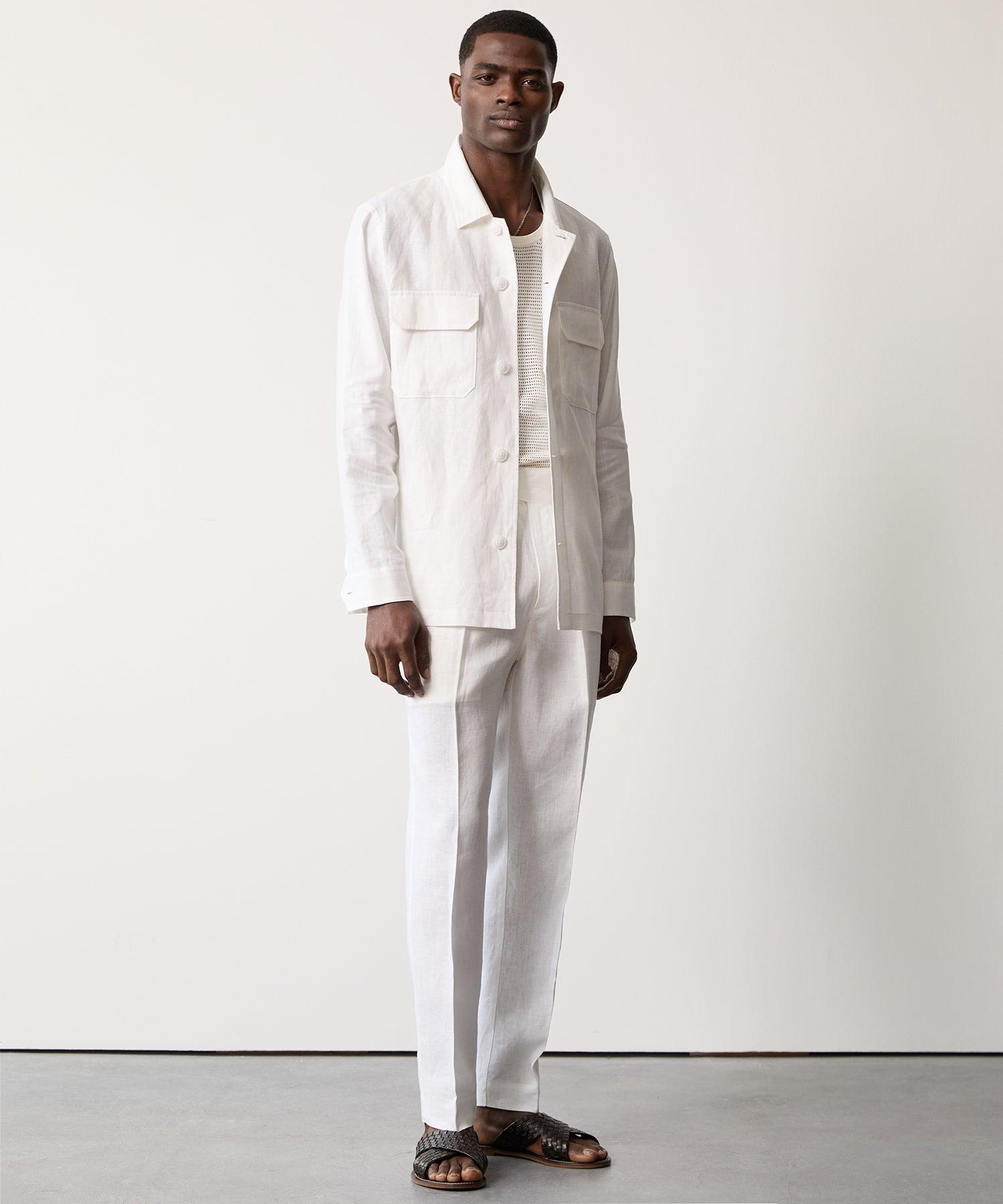 Linen Two-Pocket Overshirt in White Product Image