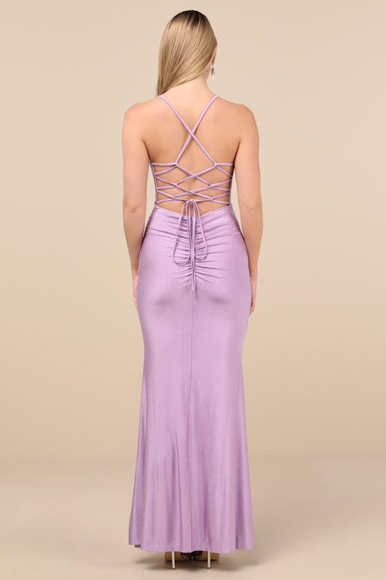 Cute Definition Lavender Slinky Knit Cowl Neck Maxi Dress Product Image