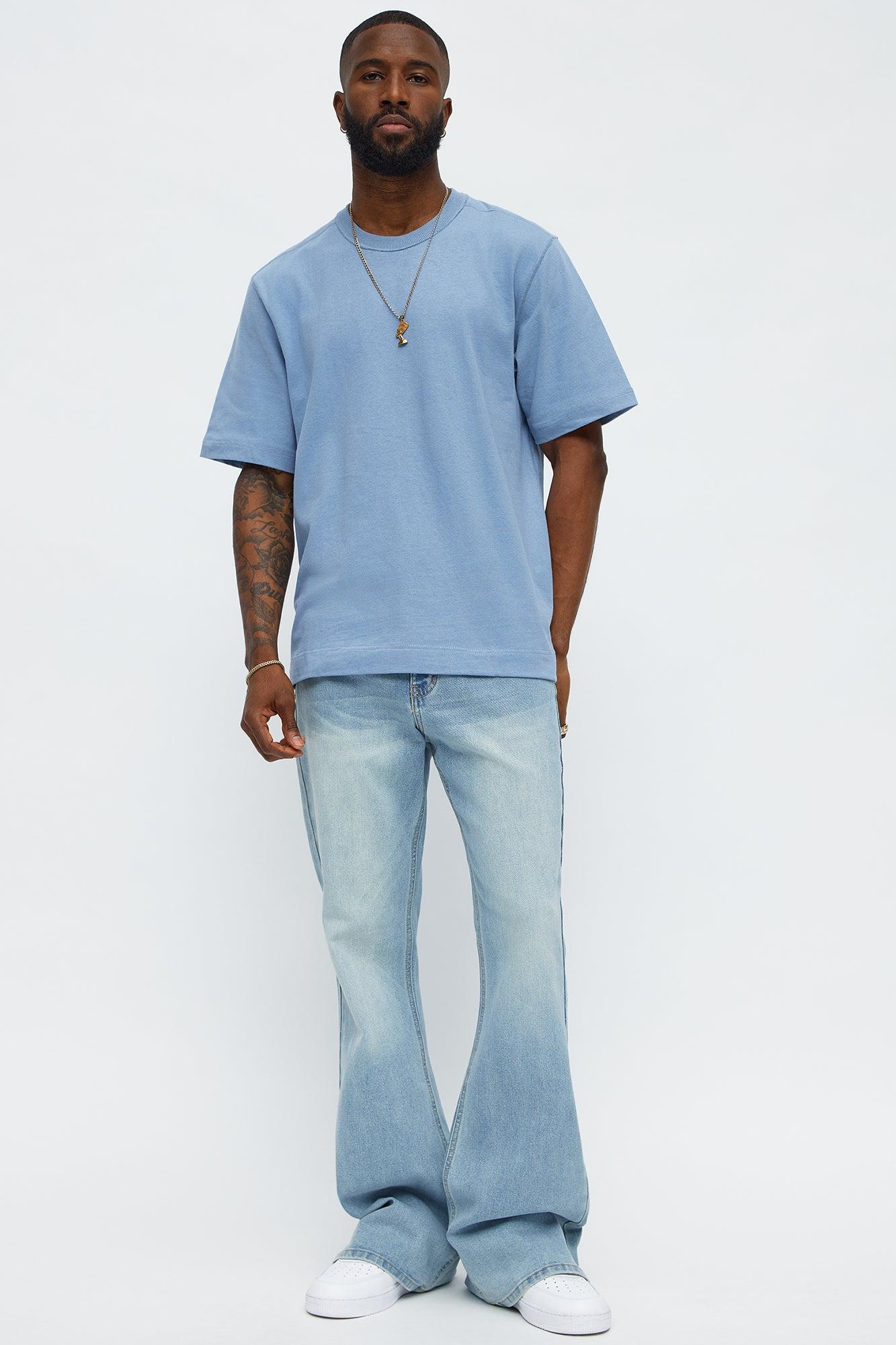 Reverse Seam Cotton Short Sleeve Crew - Light Blue Product Image
