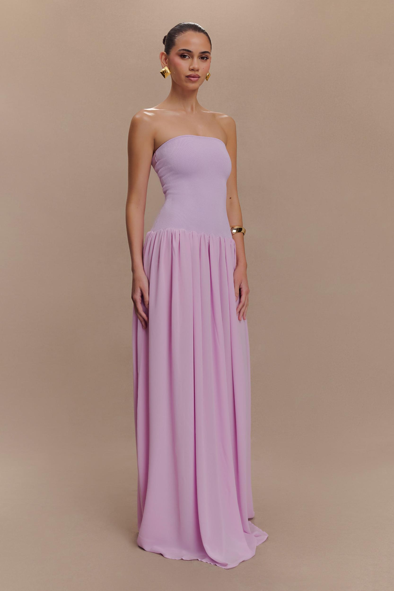 Lyanna Knit And Chiffon Strapless Maxi Dress - Lilac Product Image
