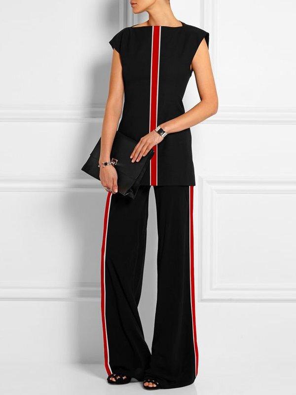 Cap Sleeve Contrast Color Printed Round-neck T-Shirts Tops Product Image