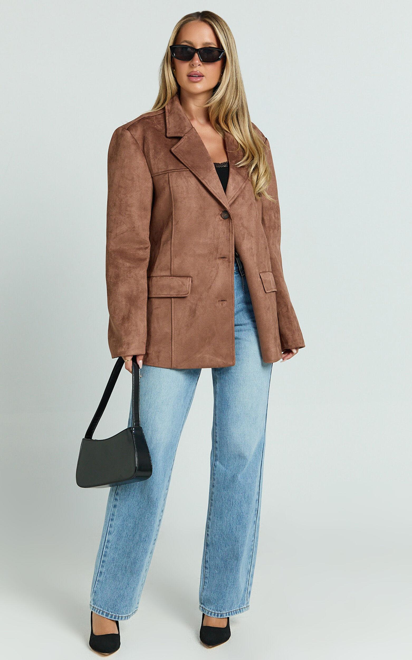 Priscilla Jacket - Faux Suede Relaxed Fit Jacket in Brown Tan Product Image