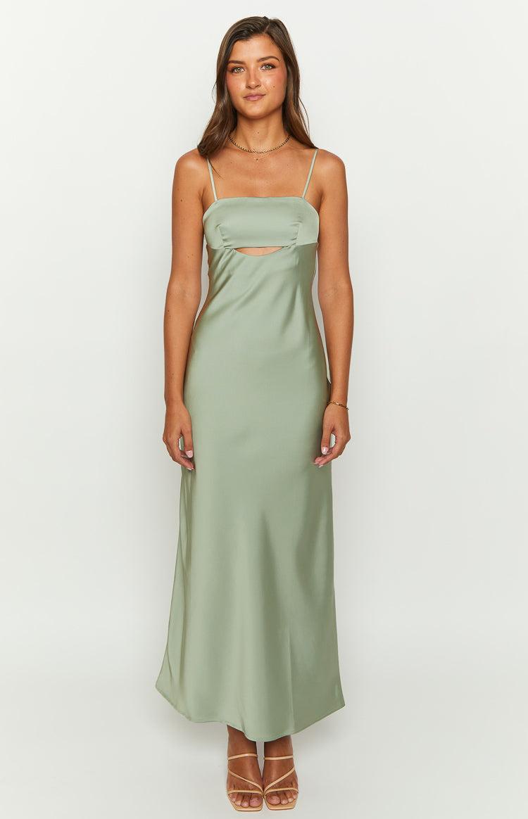 Amour Sage Satin Maxi Dress Product Image