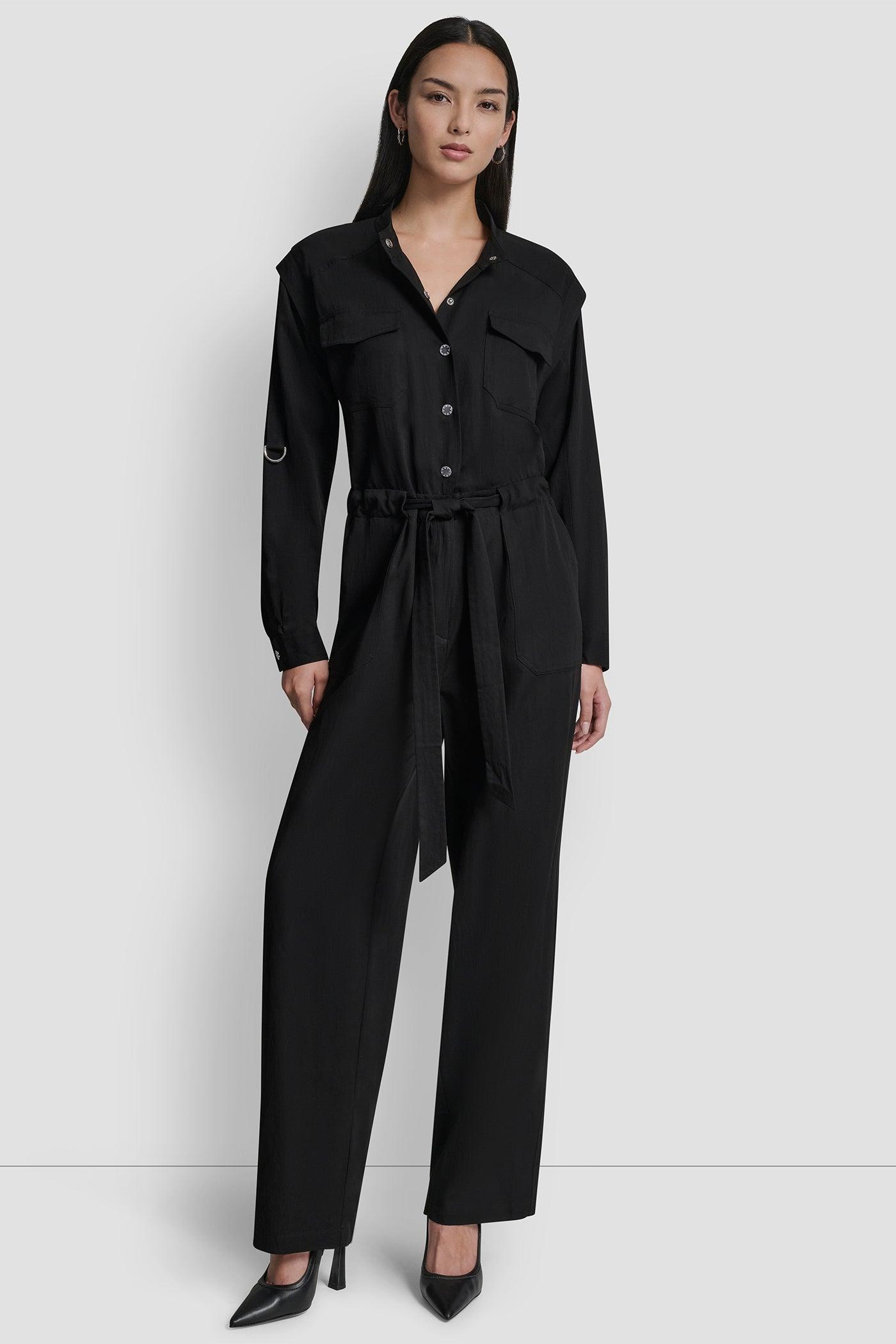 COLLARLESS BUTTON-FRONT JUMPSUIT Product Image