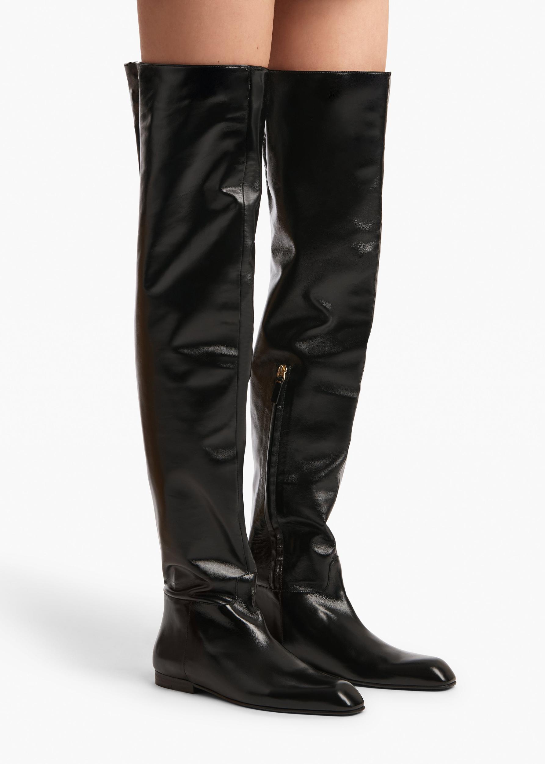Colt Over-the-Knee Boot in Black Glazed Leather Product Image