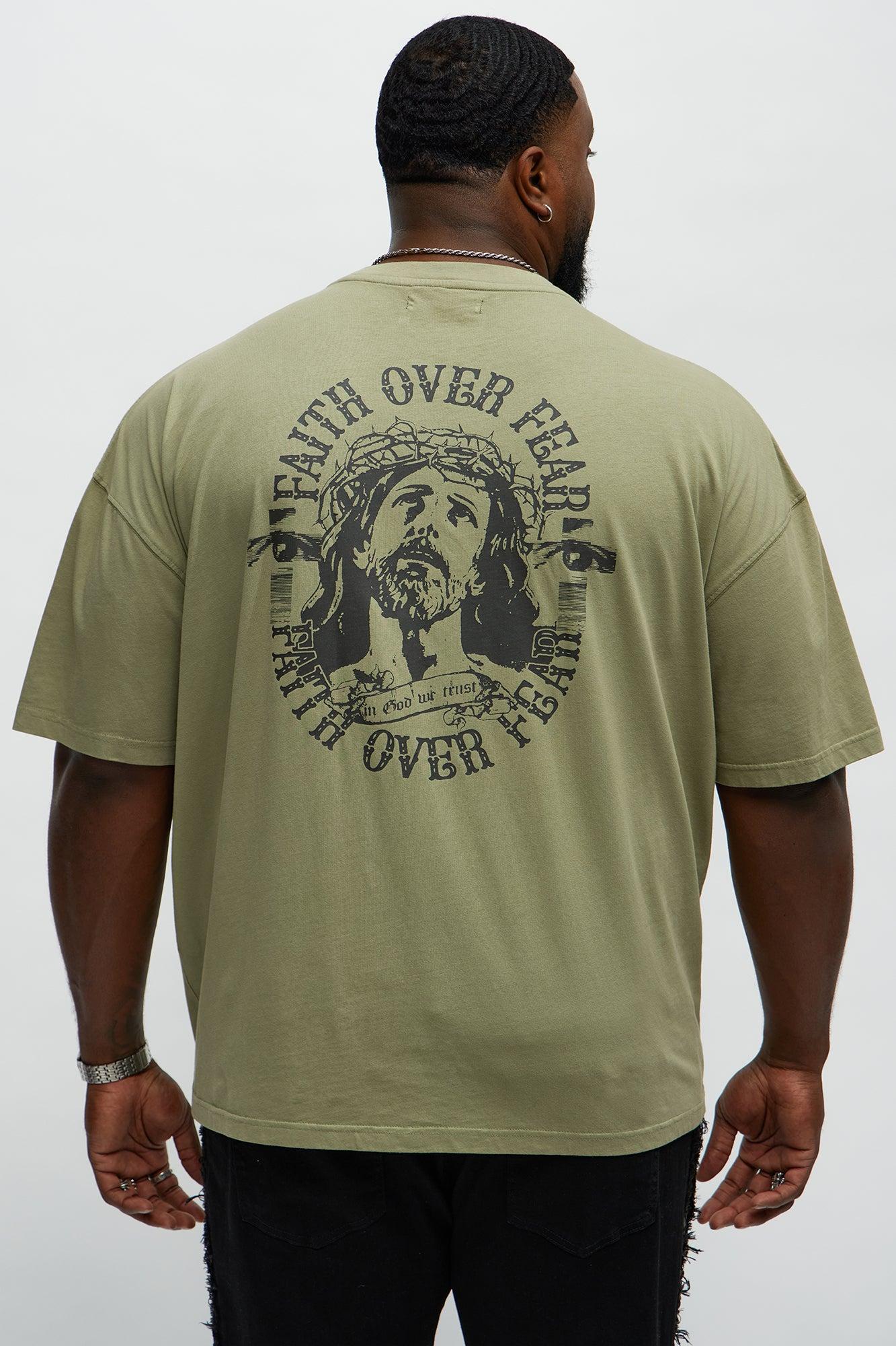 Faith Over Fear Oversized Short Sleeve Tee - Olive Product Image