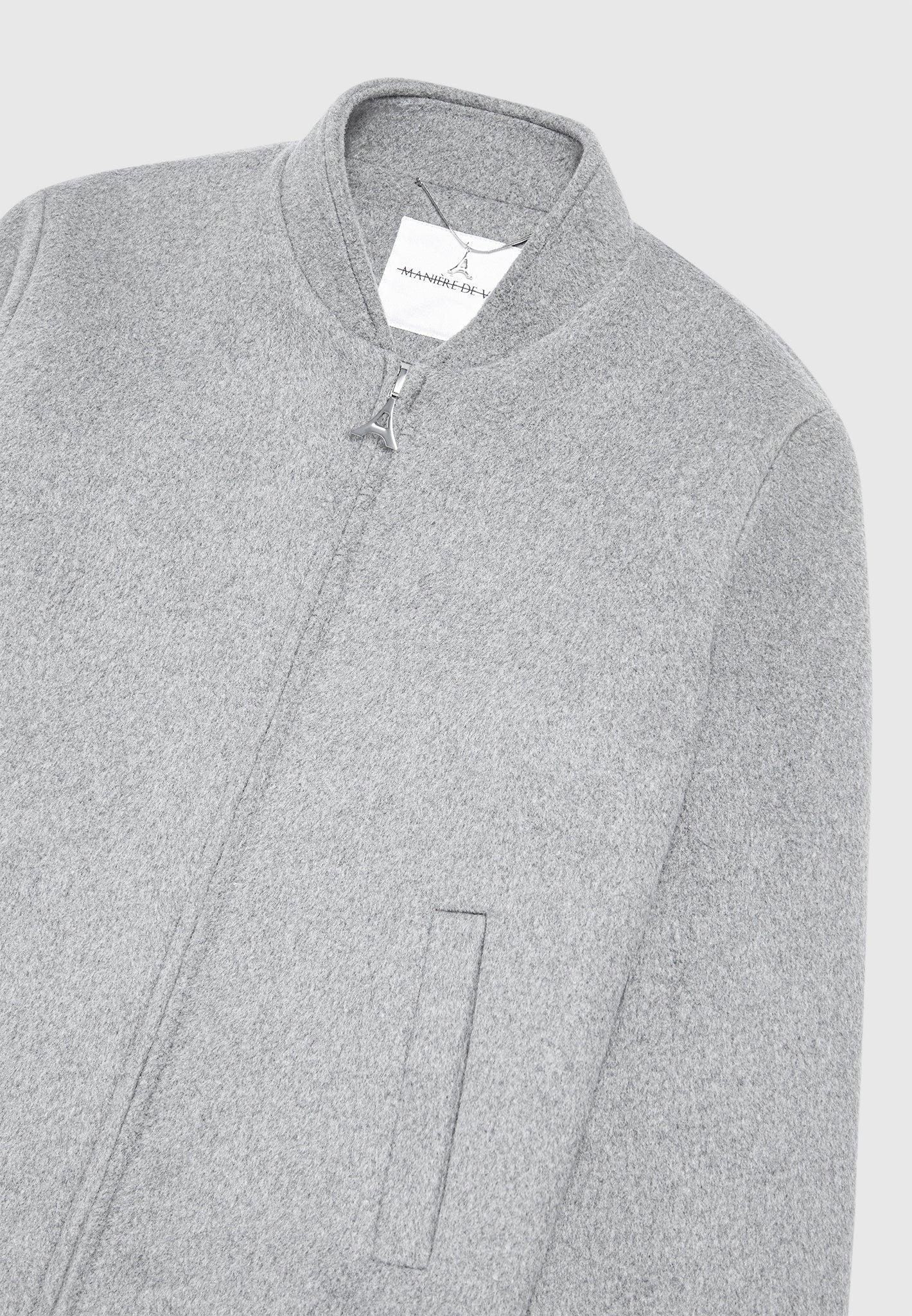 Wool Blend Marl Bomber Jacket - Light Grey Male Product Image